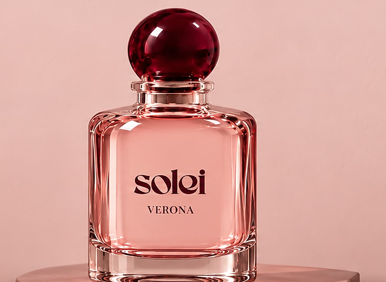 Verona Perfume on a blush stone shelf
